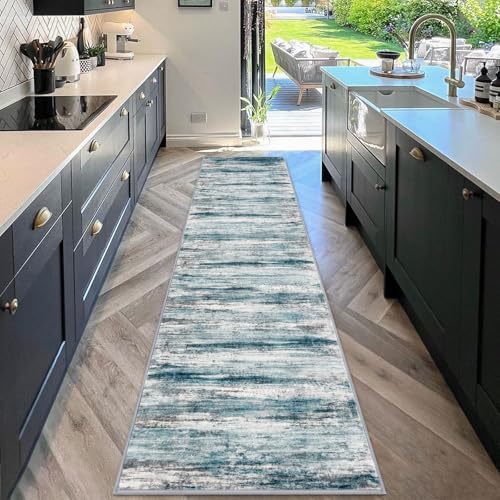 Modern Abstract Kitchen Runner Rug (Blue / 2' x 10' (Runner))