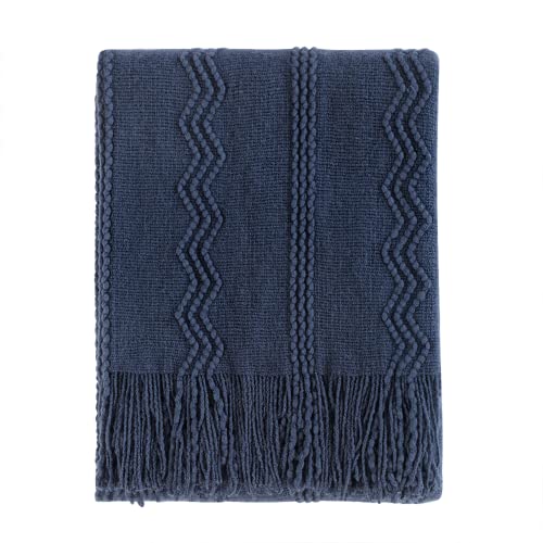 Navy Throw Blanket 50x60 Inch Boho Knitted Soft Throw Sofa Blanket (Navy / 50"x60")