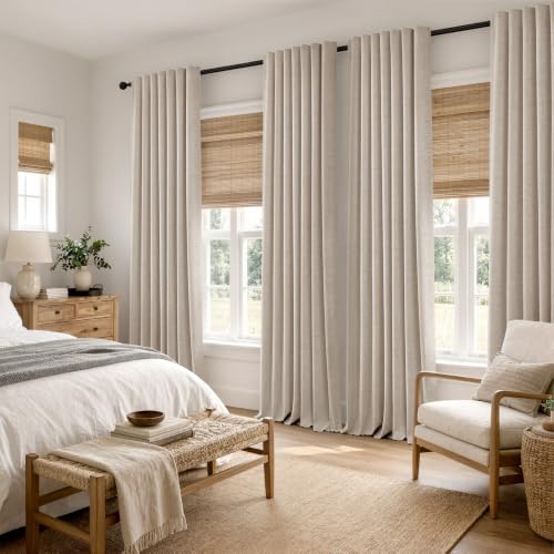 100% Blackout Linen Curtains for Bedroom 42 x 96 Inch Taupe 2 Panels (Taupe / 42"W x 96"L (Pack of 2))