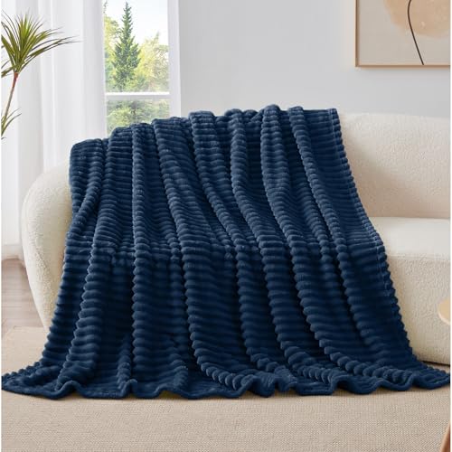 Ribbed Twin Blanket for Couch & Bed (Navy / Twin(60"x80"))
