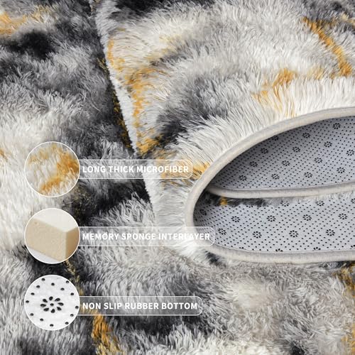 Soft Fluffy Rugs for Bedroom (White Black Gold / 4' X 6' (Rectangular))
