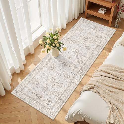 Washable Runner Rug 2x6 (Brown/Ivory / 2' x 6' (Runner))