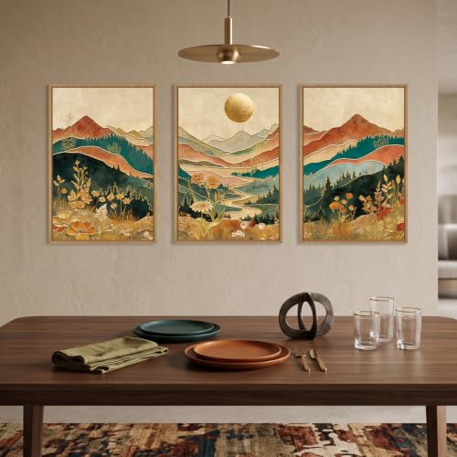 Boho Mountain Colorful Framed Canvas Wall Art (Boho Mountain Colorful Wall Art / 24"L x 36"W)