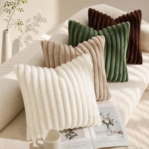 Fall Faux Fur Throw Pillow Covers 22x22 Set of 2 Cream White (Cream White / 22" x 22" (Pack of 2))