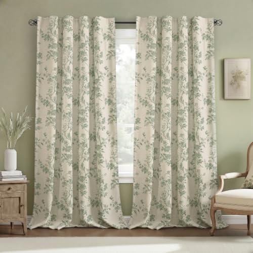 Sage Green Boho Floral 100% Blackout Curtains 96 Inch 2 Panels (Sage Green / 52"W x 96"L (Pack of 2))