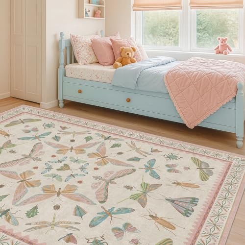 Washable 5x8 Light Pink Rug for Bedroom (5' x 8' (Rectangular) / Beige Pink)