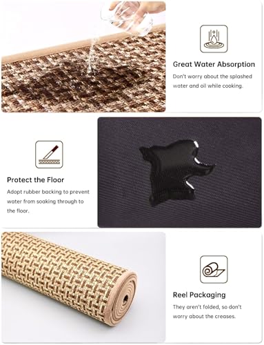 Kitchen Rugs and Mats Non Skid Washable Set of 2 PCS (Brown)