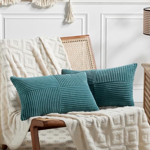 2 Packs Teal Long Lumbar Decorative Throw Pillow Covers 12x24 Inch for Couch Bed Sofa (Teal / 24" x 12" (Pack of 2))