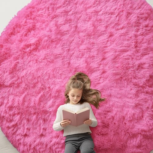 Hot Pink Round Rugs for Bedroom (9 Ft Round / Hot Pink)
