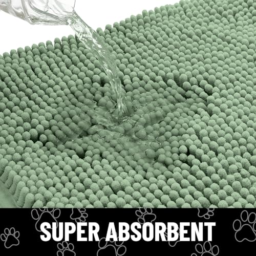 Dog Door Mat for Muddy Paws (30"X20" / Olive Green and White)