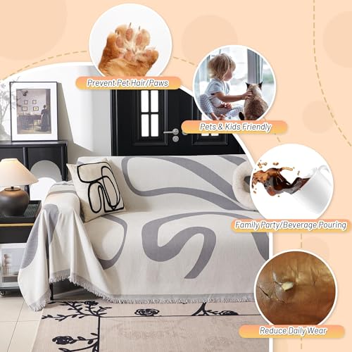 Boho Couch Cover Super Soft Couch Covers for 2 (71" x 118" / 1# Grey Curve)