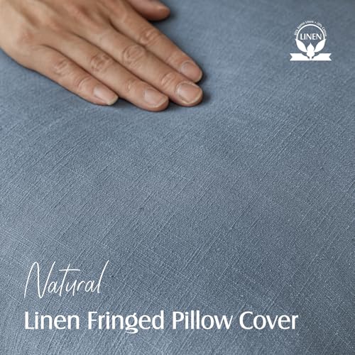 Decorative Linen Fringe Throw Pillow Covers 22×22 Misty Blue (22" x 22" (Pack of 2) / Spring Lake)