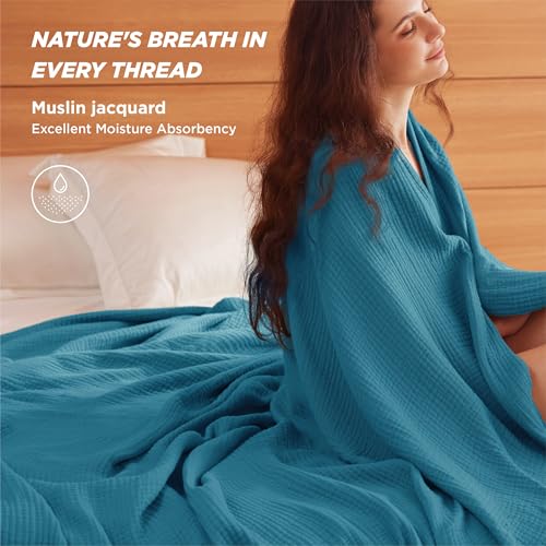 100% Cotton Muslin Blankets for Adults (01 - Teal / King (108" X 90"))