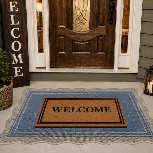 Easy Jute 3x5 Outdoor Scalloped Rug Washable Entryway Rug Blue (3'*5'(Rectangular) / Blue)