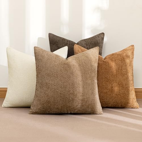 Soft Decorative Chenille Fall Pillow Covers Brown 20x20 Pack of 4 (20" x 20" (Pack of 4) / Brown)