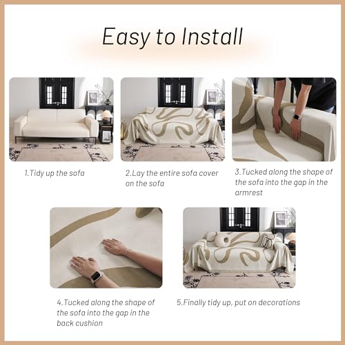 Couch Cover for 3 Cushion Sofa (91" x 118" / 1# Khaki Curve)