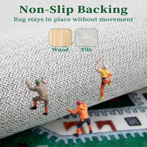 3x5 Washable Non Slip Boho Area Rug for Bedroom (Green White/Multi / 3' x 5' (Rectangular))