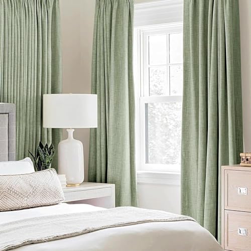 100% Blackout Linen Curtains for Bedroom 52x45 Inches Sage Green (Sage Green / 52"W x 45"L (Pack of 2))