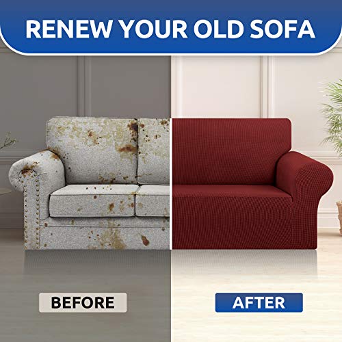 Stretch Couch Covers for Sofa (Dark Red / Large)