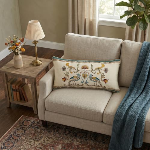 Designer French Vintage Linen Throw Pillow Cover (28" x 12" (Pack of 1) / Wensel C)