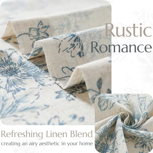 Blue Floral Linen Curtains 84 Long for Living Room 2 Panels (Blue / 38"W x 84"L (Pack of 2))