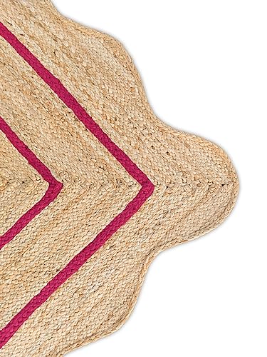 Wave Scalloped Natural Jute Runner Rug (Dark Pink / 2'6"x10' (Runner))