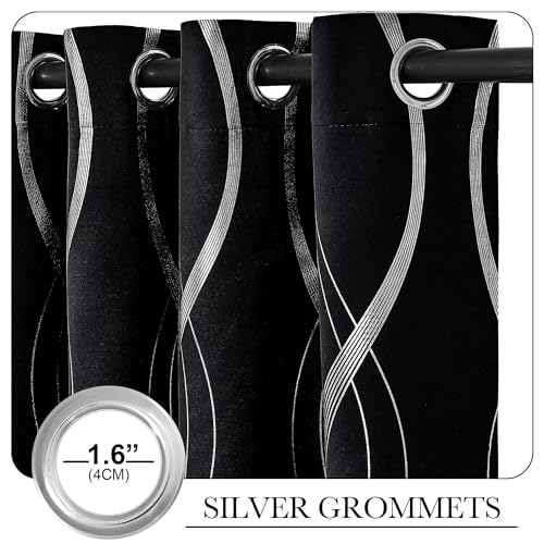 Black Out Grommet Pattern Curtain Panels 84 inches Long (1 - Black / 52"W x 84"L (Pack of 2))