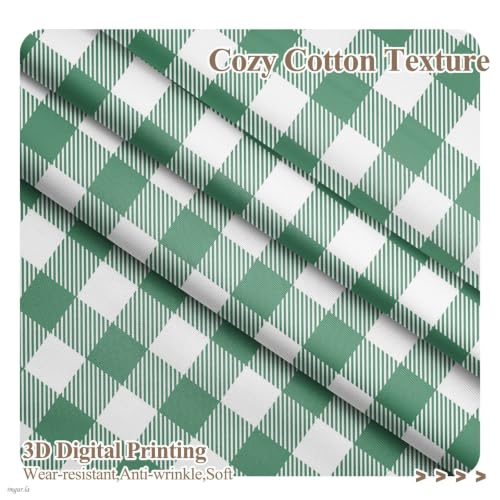 53 x 84 Inch Linen Buffalo Plaid Check Curtains Blackout Room Darkening Thermal Insulated Green Buffalo Checkered Window Drapes Farmhouse Bedroom Living Room Rod Pocket Tab Curtain 2 Panels (Green / 53"W x 84"L (Pack of 2))