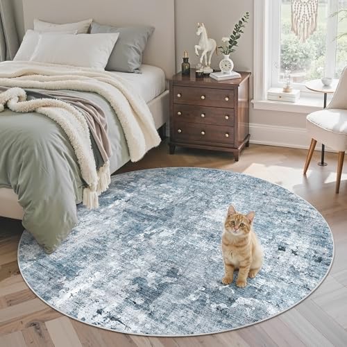 Abstract 6x6 Round Rug 6ft Circle Living Room Rugs (Blue/Grey / 6' (Round))