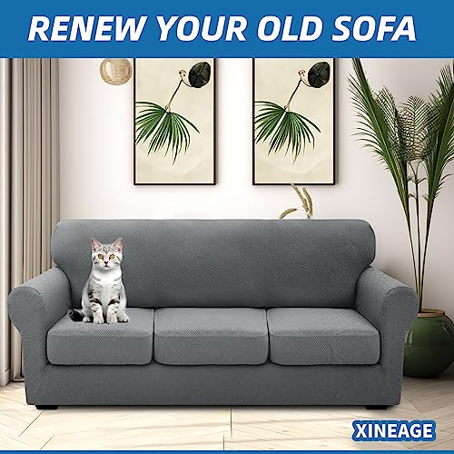 4 Piece Stretch X (91"-110"(3 Cushions) / Light Gray（big Sale))