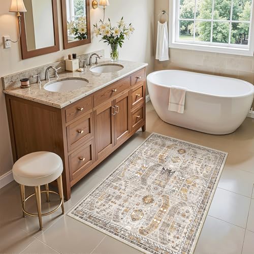 Washable Area Rug 2x3 Small Entryway Rugs Non (Brown/Gold / 2' x 3' (Rectangular))
