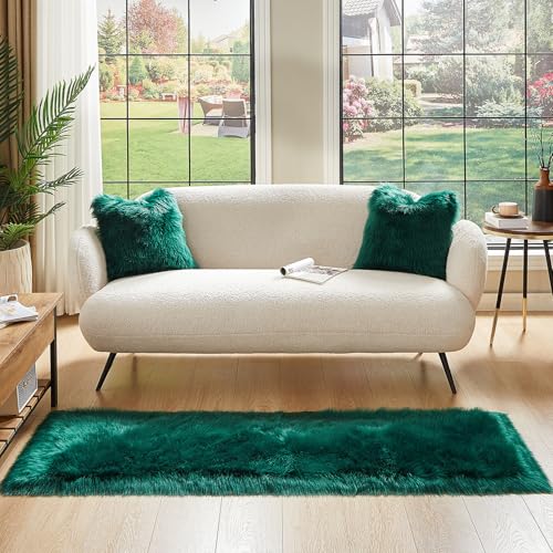 Faux Fur Rug Dark Green Ultra Soft Fluffy Shag Sheepskin Rug (2' x 6' (Rectangular) / Dark Green)