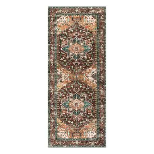 Washable Runner Rug (2' x 5' / Rust/Dull Teal)