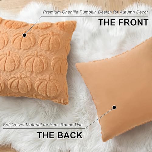 Fall Pumpkin Faux Fur Throw Pillow Covers 20x20 Set of 2 (Pumpkin / 20" x 20" (Pack of 2))