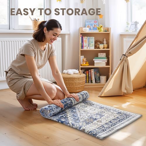 2'6 x 8' Runner Rug Non Slip (Blue/Beige / 2'6" x 8' (Runner))