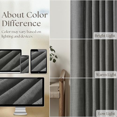 Dark Gray Linen Pinch Pleated Light Filter Curtains 96 Inches Long 2 Panels (Charcoal Grey / 40"W x 96"L (Pack of 2))