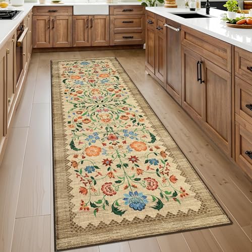 Floral Rug 2.5x8 Runners for Hallways (C Brown / 2'6" x 8' (Runner))