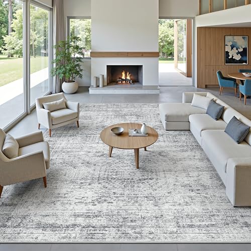 12x15 Washable Area Rugs Soft Living Room Rug Abstract Grey (Grey / 12' x 15' (Rectangular))
