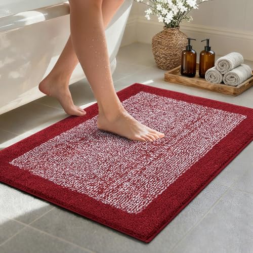 Bathroom Rugs 30x20 Non Slip Washable (Red / 1'8" x 2'6" (Rectangular))