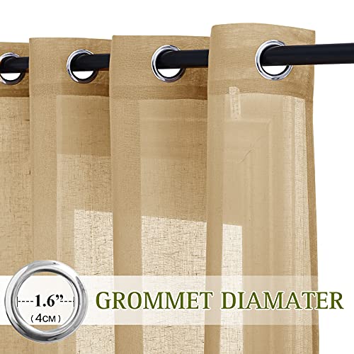 Sheer Linen Curtains for Sliding Glass Door (70"W x 84"L (Pack of 2) / Camel)