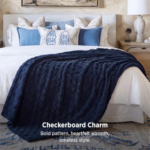 Checkered Soft Cozy Queen Blanket for Bed (06 Navy / Queen (90" X 90"))