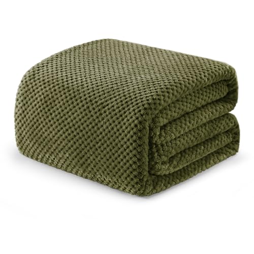 Soft Waffle Fleece Bed Blanket King Size (Olive / 90x104 in)