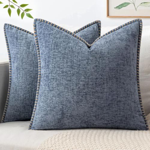 Decorative Couch Throw Pillow Covers 16x16 in Dark Grey Blue 2 Pack (Dark Grey Blue / 16" x 16" (Pack of 2))