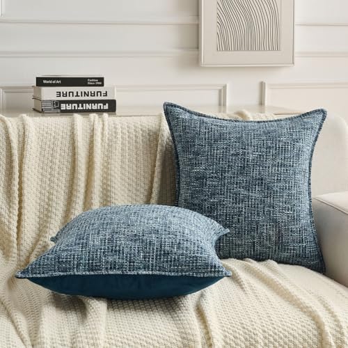 Pack of 2 Tweed Chenille Throw Pillow Covers 22x22 Inch (Navy / 22" x 22" (Pack of 2))