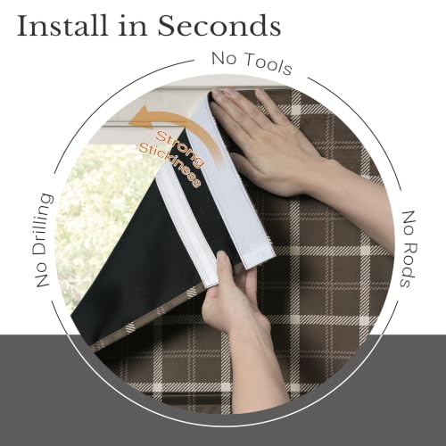 100% Blackout Brown Plaid Magnetic Roman Shade (24"W x 72"L (Pack of 1) / Plaid | Brown & White)