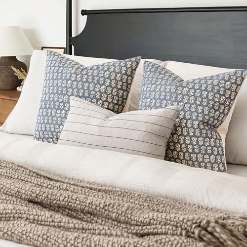 Decorative Floral Print Throw Pillow Covers 24×24 Dusty Blue (24" x 24" (Pack of 2) / Lake)