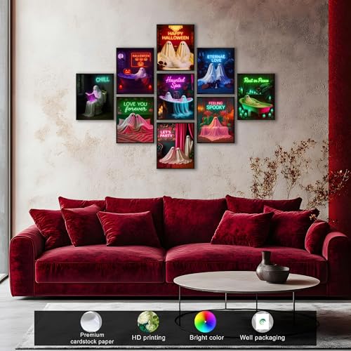 09 Pcs Unframed Glowing Neon Ghost Art (Unframed / Ghost Decor)