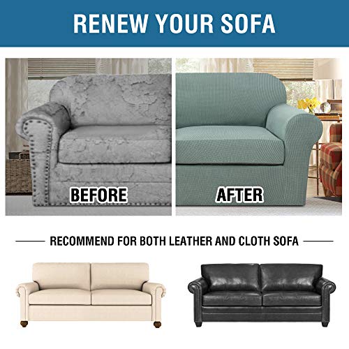 3 Piece Stretch Sofa Covers for 2 Cushion Sofa Couch Covers for Living Room Sofa Slipcovers (Medium-XL / Sage)