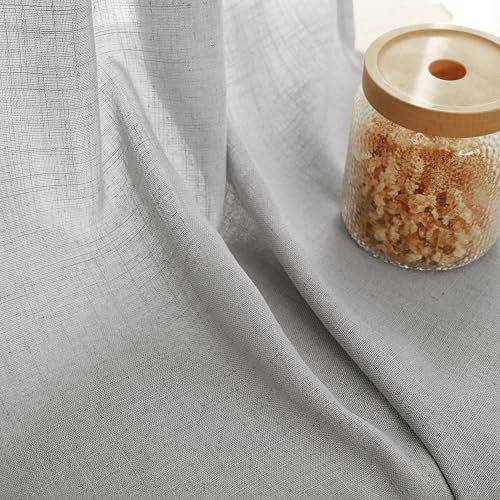 Linen Blend Grey Curtains for Living Room Back Tab Modern Farmhouse Semi Sheer Light Gray Curtains 90 inches Long 2 Panels Set Muted Neutral Cotton Texture Window Curtain for Dining Room Bedroom (Grey / 52"W x 90"L (Pack of 2))