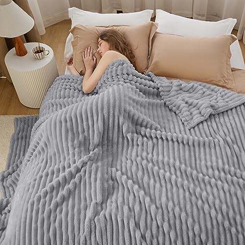 Soft King Size Blankets for Bed Light Grey 108"x90" (Light Grey / King)